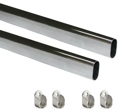 Image de Kit tube de penderie 30x15 mm acier, L 750 mm, Chromé