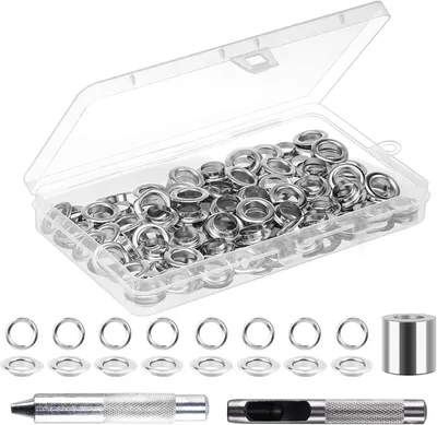 Produktbild von Werkzeugset 100 Ösen, 6 mm Ösenverschlüsse, Metallösen, für wasserdichte Planen, Garten