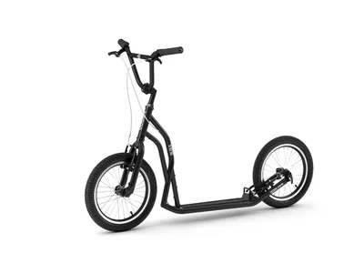 Image de Yedoo S1616 Trottinette - pour adultes et adolescents, jusqu'à 150 kg, avec pneus gonflables 16/16 et guidon réglable Noir