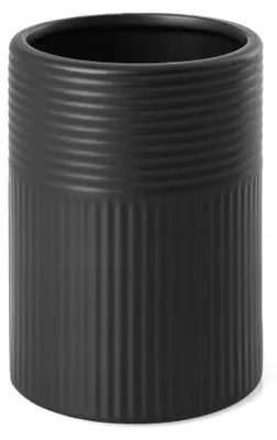 Produktbild von Zahnputzbecher Keramik schwarz 300 ml - Badbecher Zahnbürstenhalter mit Rillen