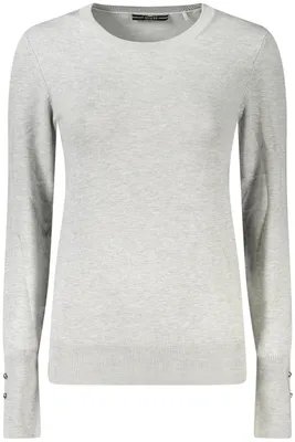 Image de Pull élégant gris pour femmes, orné de strass et avec un col rond