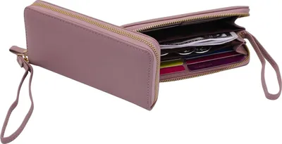 Produktbild von Lange leren Damenportemonnee mit abnehmbarer Handgelenkband - rosa 19cm * 9.5cm * 2.5cm - Minimalistisch.