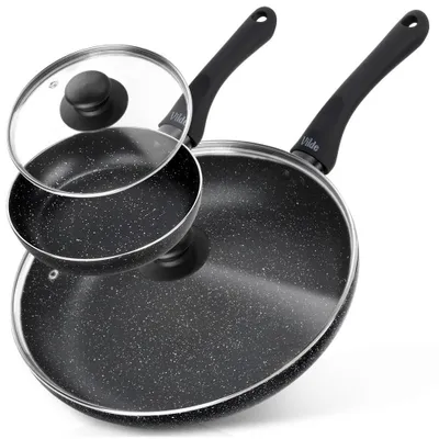 Produktbild von Vilde | Bratpfannen 2er Set - mit Glasdeckeln - Ø 16/28 cm - Antihaftbeschichtung - Induktion - SIMPLE HOME