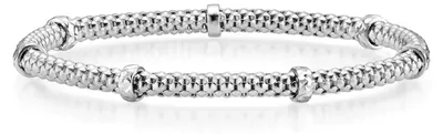 Produktbild von 4mm Himbeer-Armband mit Rollo elastisch 585 Gold Weißgold stretch