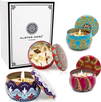 Produktbild von ALSTER HERZ® 4x Duftkerze, Sojawachs Duftkerzen, Geschenkset, Geschenke für Frauen, mit getrockneten Blüten, K003