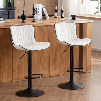 Immagine prodotto di Set di 2 sgabelli da bar, girevoli, con altezza regolabile, rivestiti in ecopelle, con schienale, colore bianco