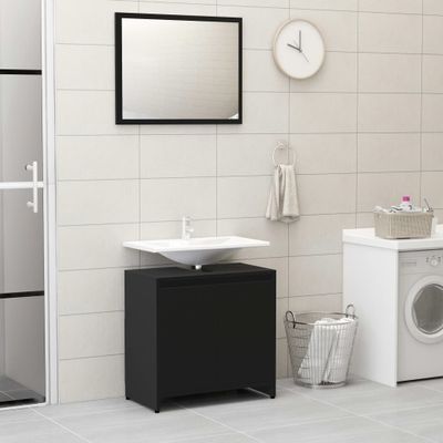 vidaXL 3-tlg. Badmöbel-Set Schwarz Holzwerkstoff