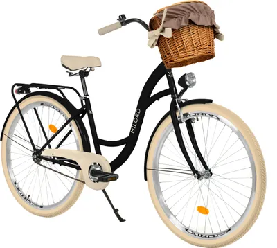 Produktbild von Milord Komfort Fahrrad Mit Weidenkorb Damenfahrrad, 26 Zoll, Schwarz-Creme, 1 Gang