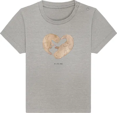 Produktbild von Mr. & Mrs. Panda Organic Baby Shirt Otter Herz 24. - 36. Monat - Heather Grey - Geschenk, Kinder Top, Kurzarmshirt,  T-Shirt, Liebe, Babyshirt, Hochzeitstag