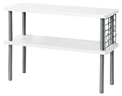 Produktbild von Küchenregal aus -em MDF und Metall, Maße: 55x20x38 cm, mit Drahtgitter und 3 Haken, zusätzliche Ablage für Gewürze und Küchenutensilien, Farbe: Weiß, Grau