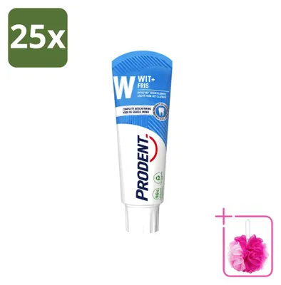 Immagine prodotto di 25 confezioni di dentifricio Prodent Wit + Fris, protezione completa, 75 ml, confezione risparmio, 25 pezzi