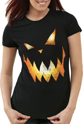 Produktbild von style3 Kürbiskopf Halloween Damen T-Shirt, Farbe:Schwarz, Größe:2XL