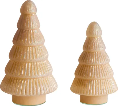 Zdjęcie produktu dla BELIANI Zestaw 2 figurek beżowe szklane choinki dekoracje świąteczne ręcznie wykonane dwa różne rozmiary