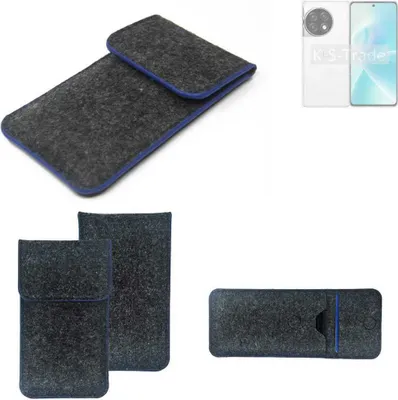 Produktbild von K-S-Trade Handy-Hülle Schutz-Hülle kompatibel mit OnePlus 12R Filztasche Pouch Tasche Case Sleeve Filzhülle dunkelgrau, blauer Rand