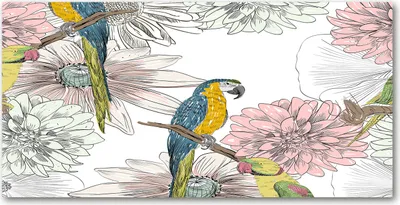 Produktbild von Tulup Glas-Bild -140x70- Wandkunst Dekorative Wand für Küche & Wohnzimmer - Tiere - Papageien Blumen - Mehrfarbig