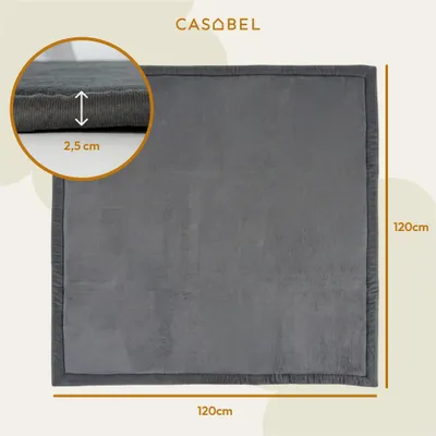 Produktbild von CASABEL Baby-Spielmatte aus Samt, dick und weich, 120x120cm, Grau