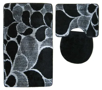 Produktbild von 3 tlg Badematte Badezimmerteppich Badteppich Set #79 SCHWARZ