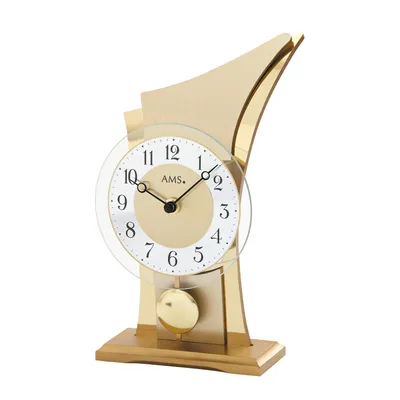 Immagine prodotto di AMS 1137 Orologio da tavolo al quarzo con pendolo dorato moderno e curvo con vetro