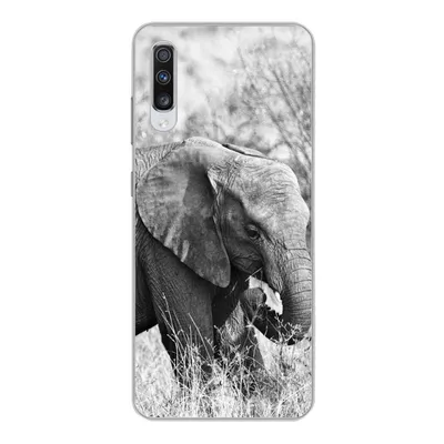 Produktbild von MuchoWow® Handyhülle Schutzhülle Hülle für Samsung Galaxy A70 Elefant - Tiere - Gras - Schwarz und weiß Silikon Softcase Handy Hülle - Schutzhaube