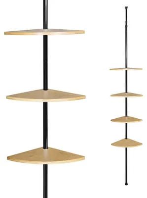 Productafbeelding van Bremermann telescopische wandhoekplank met 4 planken van bamboe, zwart