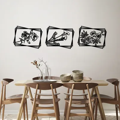 Produktbild von Wallity, Flowers- SKL2485, Schwarz, Sonstige Wohndekorationen, 60 x 47 cm, 100% Metall (Dicke: 1