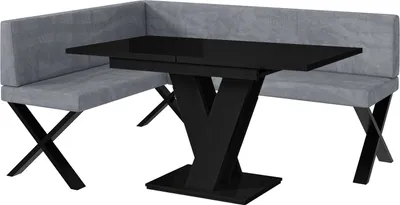 Produktbild von MEBLINI Eckbank für Esszimmer mit ausziehbarem Tisch - Küchenbank - Essecke - Sitzecke Küche - TONI - X-Beine 128x168x87cm Links - Grau Samt/M Schwarz Hochgl.