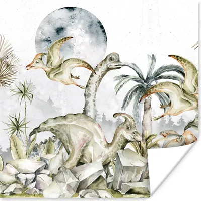 Produktbild von MuchoWow® Poster Dinosaurier - Kinder - Dschungel - Grün - Tiere - Natur 50x50 cm - Wohnzimmerdekoration