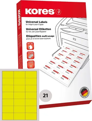 Zdjęcie produktu dla Kores L7042GE, Żółty, Uniwersalne, Prostokąt, A4, 21 ark., Laser/Atrament