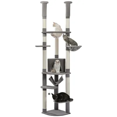 Produktbild von PAWZ Road XXL Katzenbaum 236-258cm mit Sisal-Kratzpfosten, Doppelkondo und Korb für Großkatzen