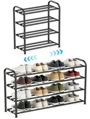 Produktbild von Schuhregal Metall 4 Etagen Schwarz Verstellbar 45-78 cm
