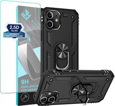 Produktbild von Armor Outdoor Handyhülle für Apple iPhone 12 Handy Panzer Case Schutzhülle mit 9H Displayglas Displayschutz Farbe: Schwarz