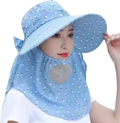 Produktbild von Sonnenschutzhut für Damen, einfarbig, große Krempe, Sonnenhut zum Schutz des Gesichts, atmungsaktiv, UV-blockierender Teehut