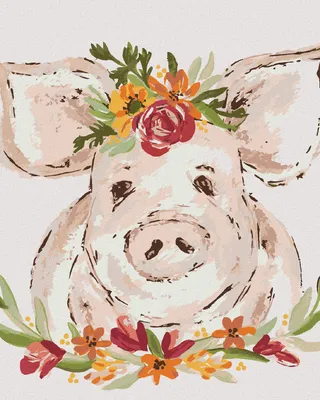 Produktbild von Zuty - Malen nach Zahlen - SCHWEIN MIT BLUMEN 3 (HALEY BUSCH), 40x50 cm, ohne Keilrahmen