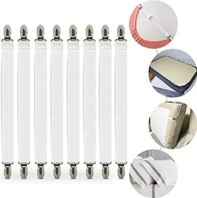 Produktbild von Verstellbare Bettlakenspanner, 8 Stück Elastische Bettlakenspanner, Weiß Betttuchspanner, Lakenspanner mit Metallclips, für Bettlaken, Matratze, Bügelbrett Oder Sofa