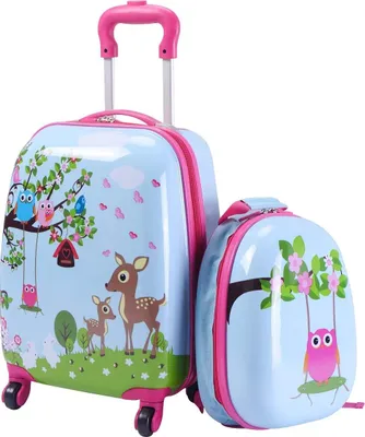 Produktbild von Kinderkoffer-Set Kiderkoffer mit Rucksack, Kindertrolley Kindergepäck, Handgepäck Reisegepäck Hartschalenkoffer für Kinder, 16 Zoll + 12 Zoll (Dschungel)