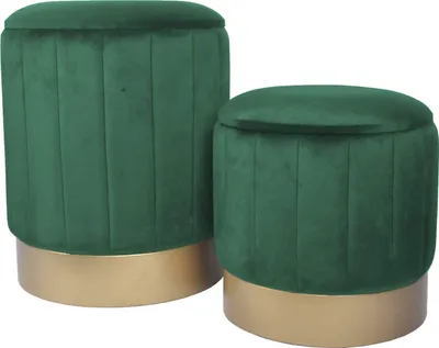 Produktbild von Rebecca Mobili Sitzpouf mit Staufach und Deckel aus Holzfaser und und grünem Samt