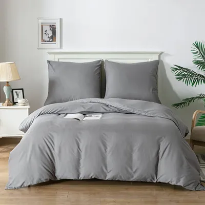 Immagine prodotto di Biancheria da letto Good Nite, set da 3 pezzi, grigio. Lenzuolo matrimoniale in microfibra, 200x200 cm, con 2 federe 80x80 cm. Traspirante e morbido