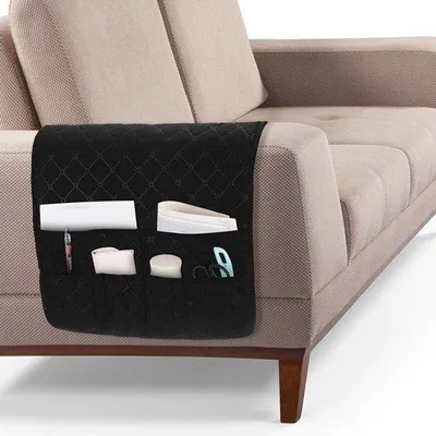 Produktbild von Armleuningorganizer für Sessel, antislip, mit 6 Fächern für Bücher, Zeitschriften, Tablet, Telefon - Schwarz - Ideal für Sessel oder Liegesessel