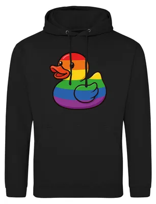 Produktbild von Huuraa Uni Hoodie Quietscheente LGBTQ Pride Comic Gummiente XXL Deep Black Vegan Sweatshirt Geschenkidee