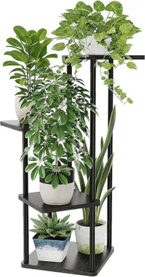 Produktbild von Metall Blumentopfständer mit 4 Ebenen - Platzsparender Pflanzenständer für Wohnzimmer und Balkon