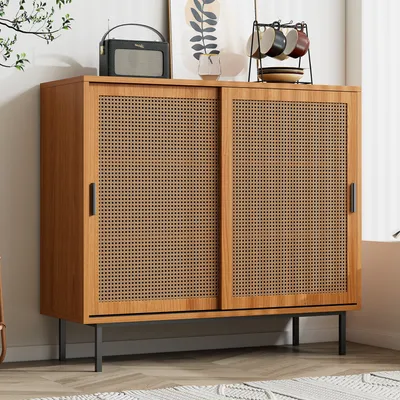 Obrázek produktu pro okwish Komoda Sideboard Kuchyňská skříň, Úložná skříň v venkovském stylu, Ořech