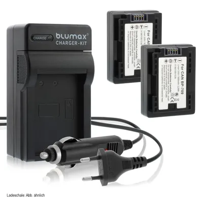 Produktbild von 2x Akku + Lader für Canon BP-709 900 mAh (3,6V)