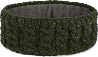 Produktbild von styleBREAKER Damen Strick Stirnband mit Zopfmuster und Pailletten, Fleece Futter, Haarband, Thermo Winter Headband 04026028