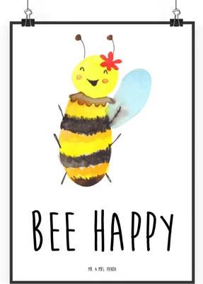 Produktbild von Mr. & Mrs. Panda Bild Biene Happy DIN A2 - Weiß - Geschenk, Wanddekoration, kunstdruck poster, drucke, Wandbild, wanddeko