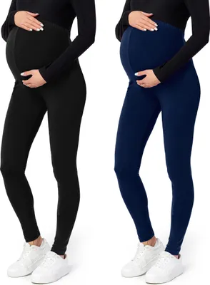 Produktbild von Be Mammy Lange Umstandsleggings aus Viskose BE-02 2er Pack (Schwarz/Dunkelblau, XXL)
