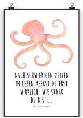 Produktbild von Mr. & Mrs. Panda Bild Tintenfisch DIN A3 - Weiß - Geschenk, Wandbild, Kunstdruck, Krake, wanddeko, Ozean, drucke, Wasser, Meerestier, Plakat, Lustige Sprüche, Meer