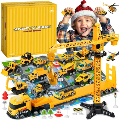Imagen del producto de Calendario de Adviento 2025: Vehículos de construcción de metal. Juguetes para niños. Diferentes sets de coches para niños y niñas