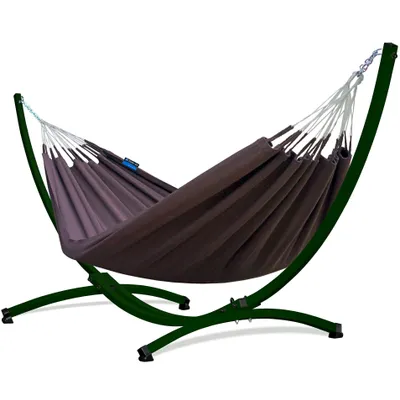Produktbild von Potenza Outdoor Hängematte mit Gestell für 2 Personen I Medelin - 100% Baumwolle Doppelhängematte 230x160, 200kg I Hängemattengestell 220kg, wetterfest