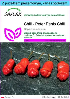 Zdjęcie produktu dla SAFLAX - Zestaw prezentowy - Chili - Peter Penis Chili - 10 Nasiona - Z pudełkiem upominkowym, etykietą wysyłkową, kartą podarunkową i podłożem uprawowym - Capsicum annuum