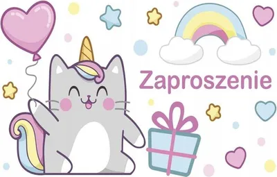 Produktbild von Einladungen mit Umschlägen Rainbow KITTY Einhorn Geburtstagsparty 10 Stück.